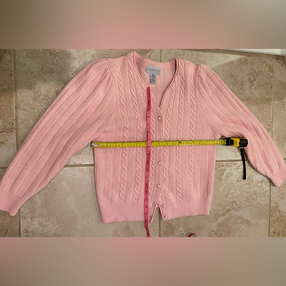 LAUREN COLE 70% Lambswool Angora Pearl Embellished Baby Pink Knit Cardigan - MP - Picture 9 of 10